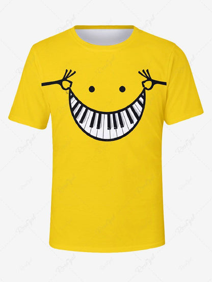 Plus Size Piano Smile Face Printed Music T-shirt For Men