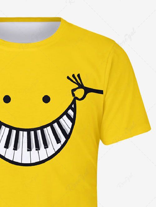 Plus Size Piano Smile Face Printed Music T-shirt For Men