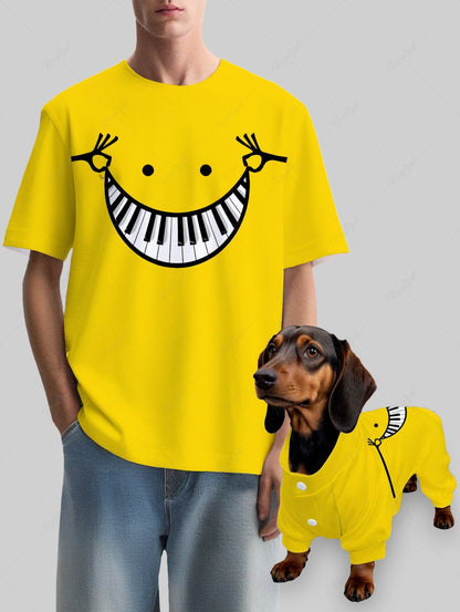 Piano Smile Face Print T-shirt Pajama Dog And Owner Matching Outfits