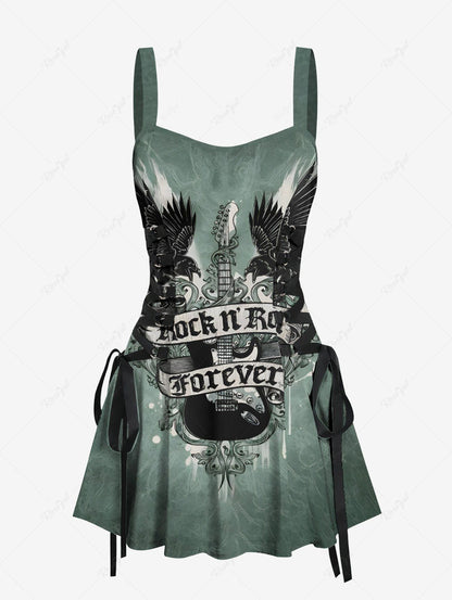 Music Festival Eagle Guitar Letters Printed Lace Up Tank Dress