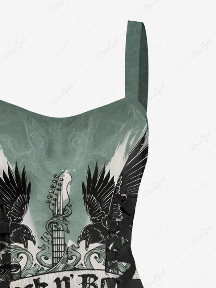 Music Festival Eagle Guitar Letters Printed Lace Up Tank Dress