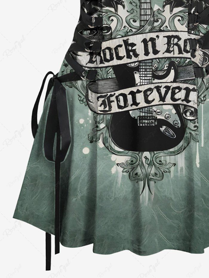 Music Festival Eagle Guitar Letters Printed Lace Up Tank Dress