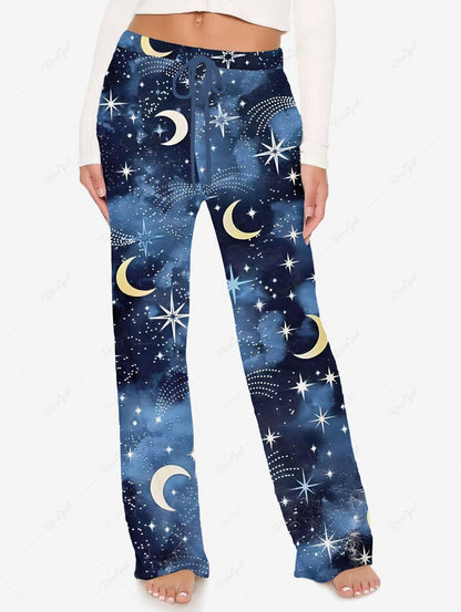 Plus Size Galaxy Star Moon Tie Dye Printed Wide Leg Pants