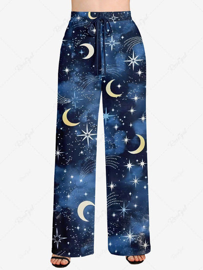 Plus Size Galaxy Star Moon Tie Dye Printed Wide Leg Pants