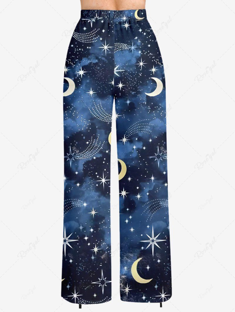 Plus Size Galaxy Star Moon Tie Dye Printed Wide Leg Pants