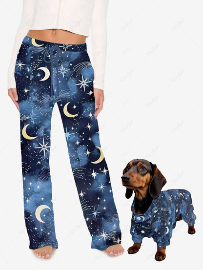 Galaxy Star Moon Tie Dye Print Pants Pajama Dog And Owner Matching Outfits