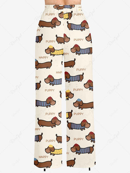 Plus Size Puppy Dod Letters Printed Drawstring Wide Leg Pants