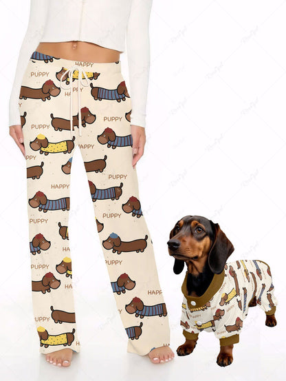 Puppy Dog Letters Printed Pajama and Wide Leg Pants Dog and Owner Matching Outfits