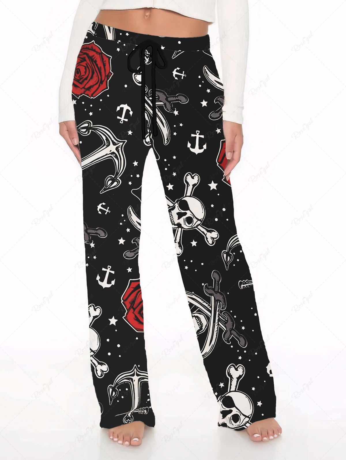 Skull Rose Flower Star Anchor Printed Tank Top and Wide Leg Pants Dog and Owner Matching Outfits