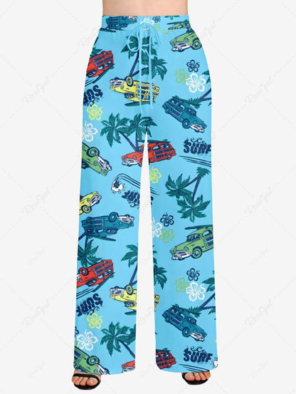 Hawaii Coconut Tree Flower Cars Printed Tank Top and Wide Leg Pants Dog and Owner Matching Outfits