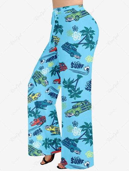 Hawaii Coconut Tree Flower Cars Printed Tank Top and Wide Leg Pants Dog and Owner Matching Outfits