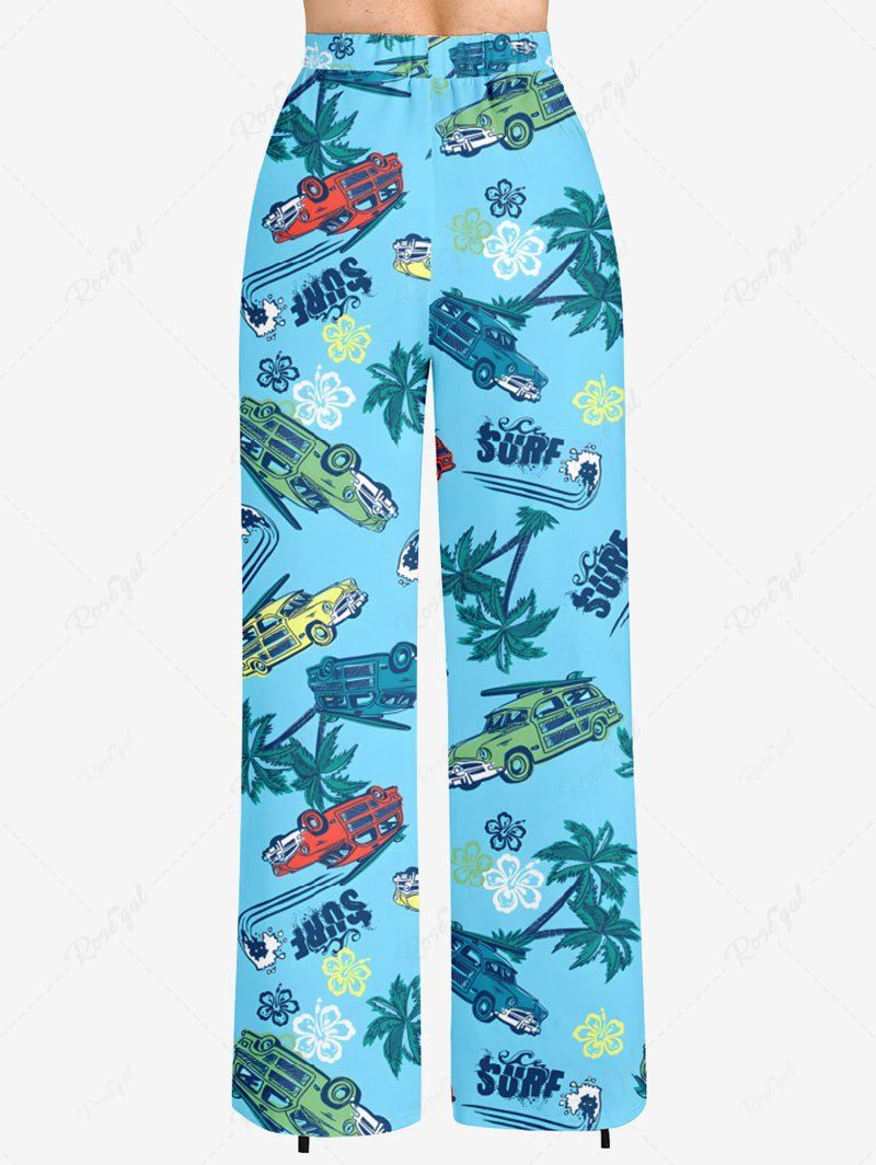 Hawaii Coconut Tree Flower Cars Printed Tank Top and Wide Leg Pants Dog and Owner Matching Outfits