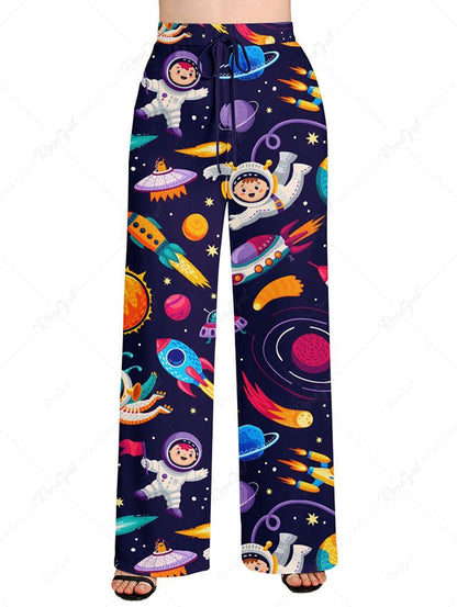 Galaxy Planet Astronaut Spacecraft Printed Tank Top and Wide Leg Pants Dog and Owner Matching Outfits