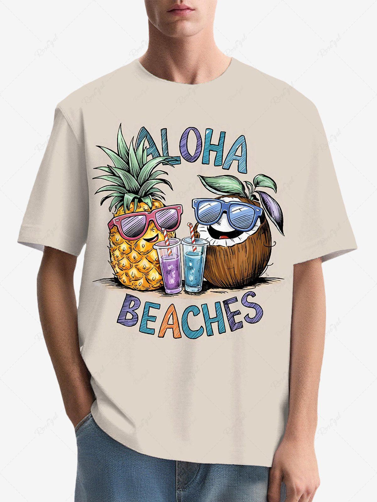 Plus Size Pineapple Coconut Juice Letters Printed Hawaii T-shirt For Men