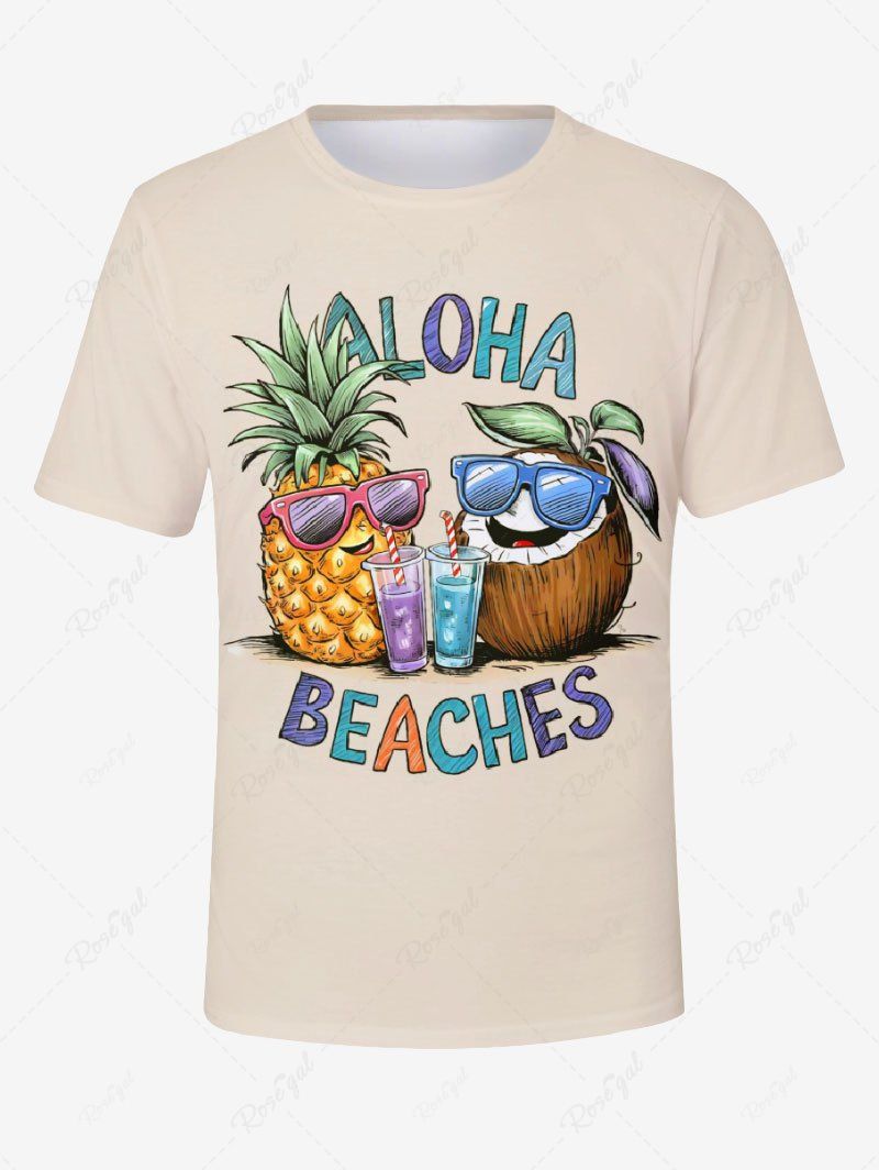 Plus Size Pineapple Coconut Juice Letters Printed Hawaii T-shirt For Men