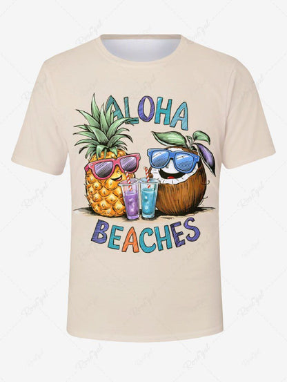 Plus Size Pineapple Coconut Juice Letters Printed Hawaii T-shirt For Men