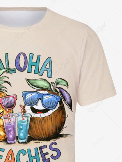 Plus Size Pineapple Coconut Juice Letters Printed Hawaii T-shirt For Men