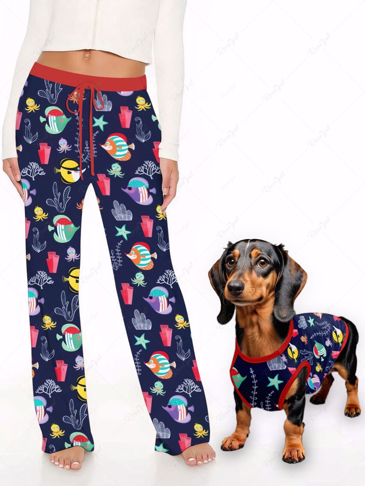 Colorful Octopus Fish Coral Stars Print Hawaii Sea Creatures Vest Pants Dog And Owner Matching Outfits