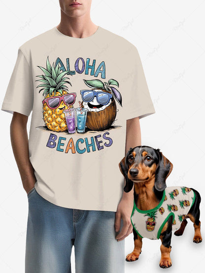 Hawaii Pineapple Coconut Juice Letters Print T-shirt Vest Dog And Owner Matching Outfits