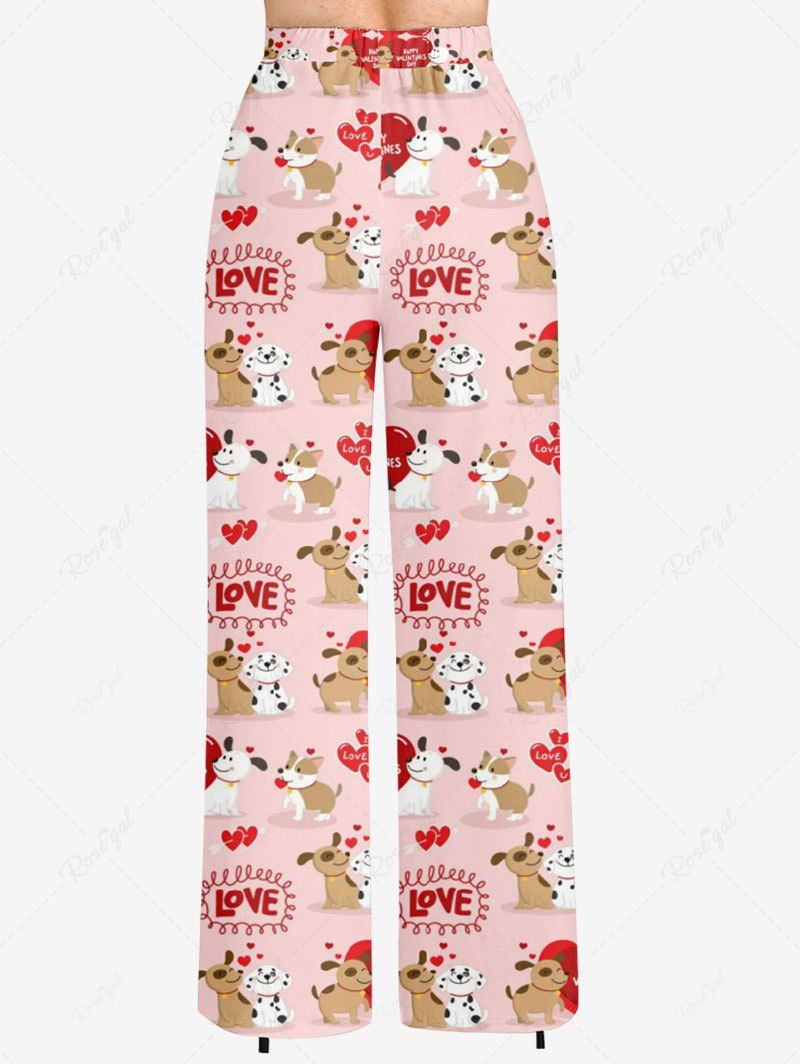 Plus Size Dog Lovers Heart Letters Printed Valentines Drawstring Wide Leg Pants