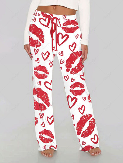 Heart Lips Print Pajama and Wide Leg Pants Dog and Owner Matching Outfits