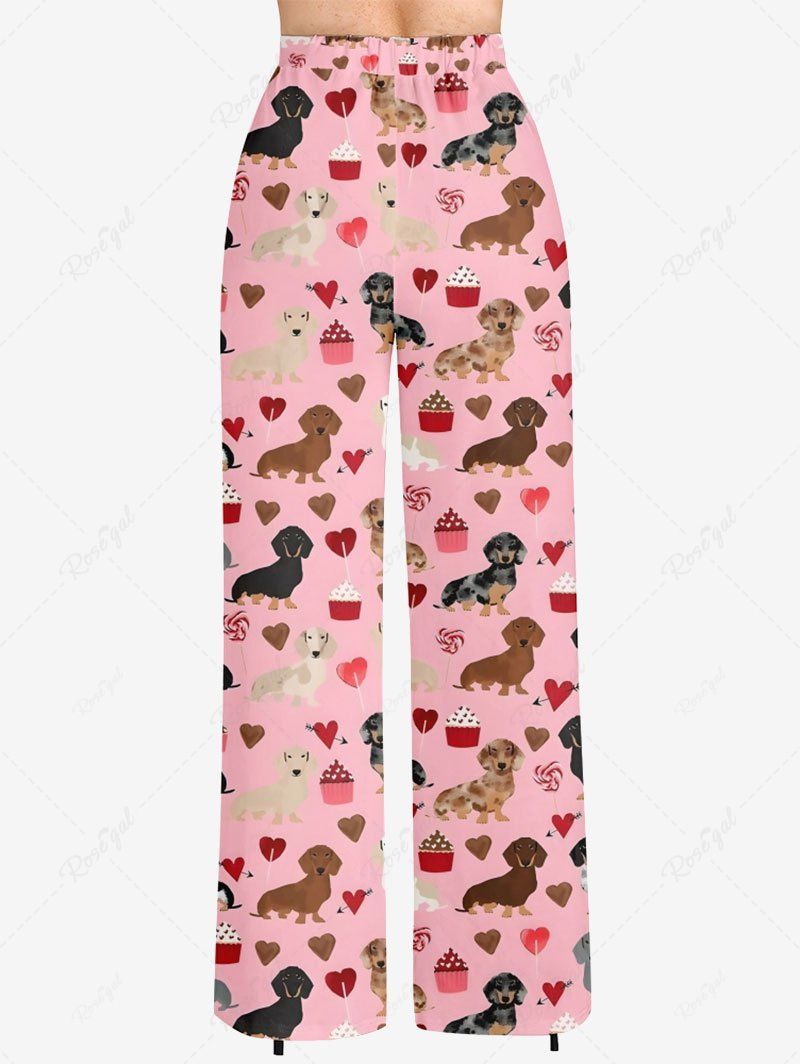 Plus Size Dog Heart Cake Printed Drawstring Wide Leg Pants