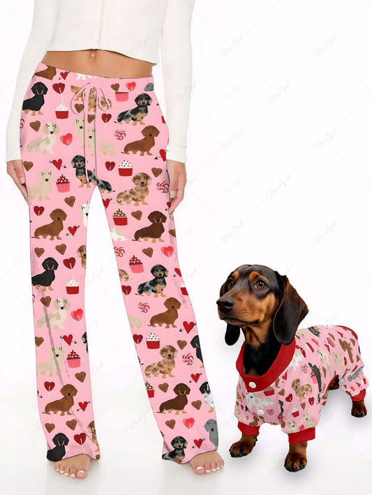 Dogs Heart Pritn Pajama and Wide Leg Pants Dog and Owner Matching Outfits