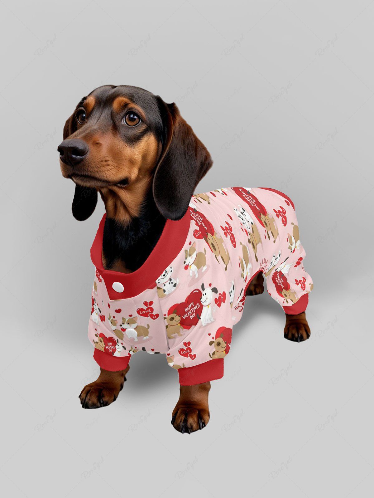 Pet's Dog Lovers Heart Letters Printed Valentines Button Pajama