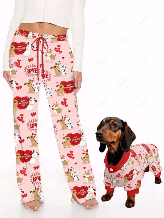 Lovers Heart Letters Print Valentines Pants Pajama Dog And Owner Matching Outfits