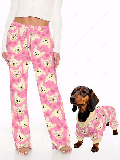 Cute Animal Heart Print Valentines Pants Pajama Dog And Owner Matching Outfits