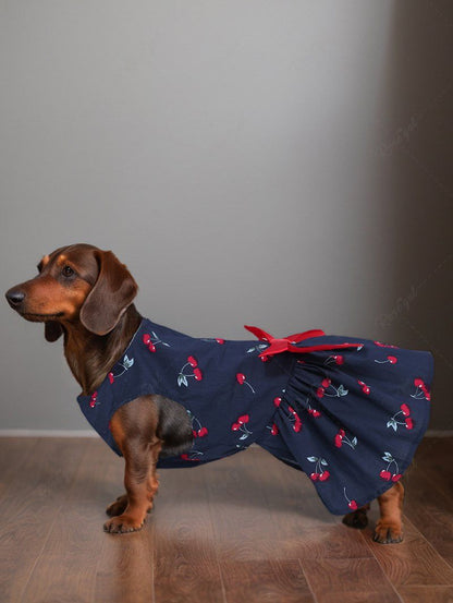 Cherry Print Bowknot Ruched Dresses Dog and Owner Matching Outfits