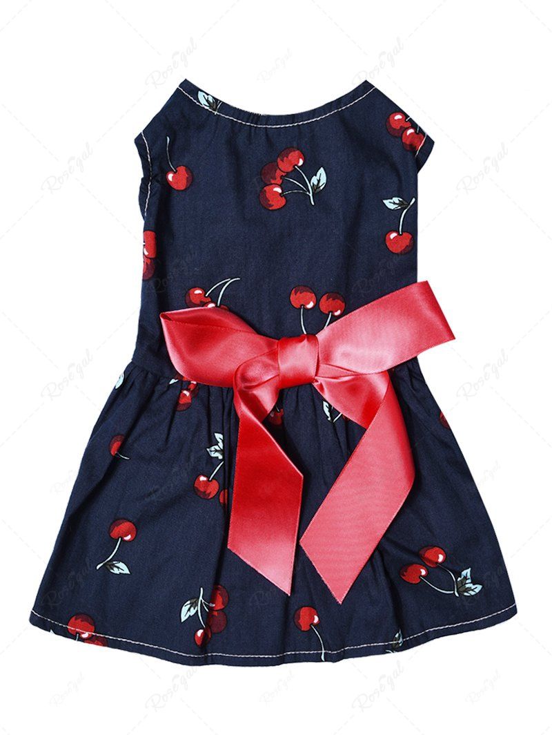 Cherry Print Bowknot Ruched Dresses Dog and Owner Matching Outfits