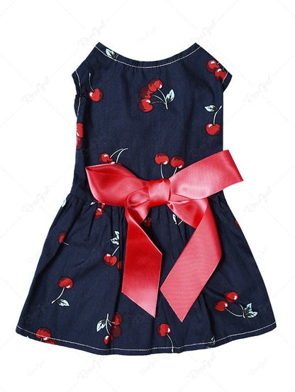 Cherry Print Bowknot Ruched Dresses Dog and Owner Matching Outfits