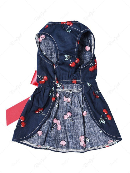 Cherry Print Bowknot Ruched Dresses Dog and Owner Matching Outfits