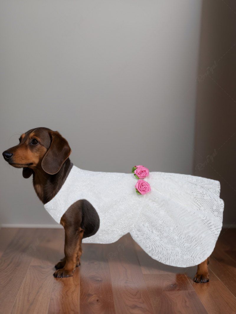 Pet's Rose Flower Lace Mesh Dress