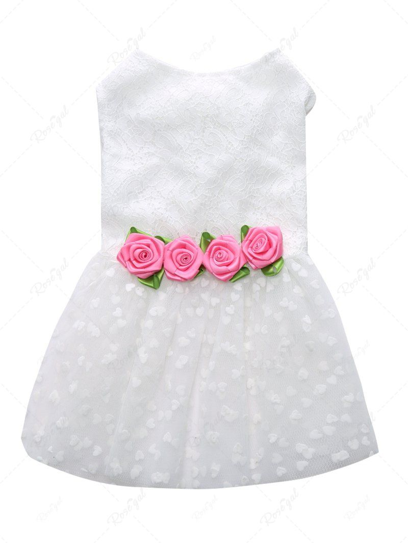 Pet's Rose Flower Lace Mesh Dress