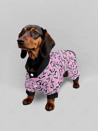 Heart Contrast Piping Printed Button Pajama and Wide Leg Pants Dog and Owner Matching Outfits