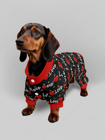 Love Letter Heart Print Button Pajama and Wide Leg Pants Dog and Owner Matching Outfits