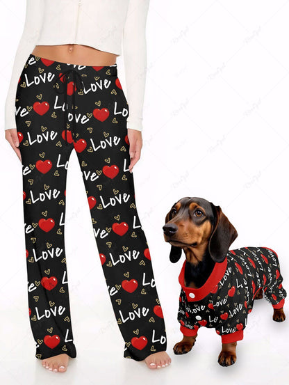 Love Letter Heart Print Button Pajama and Wide Leg Pants Dog and Owner Matching Outfits