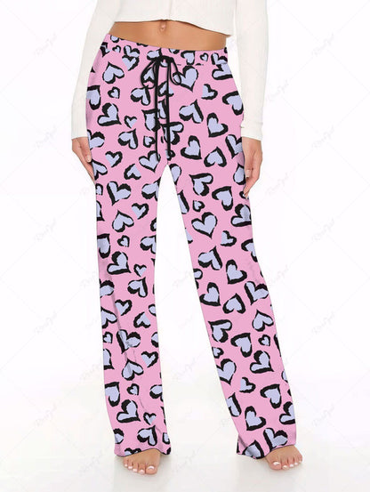 Heart Contrast Piping Printed Button Pajama and Wide Leg Pants Dog and Owner Matching Outfits