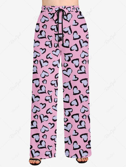 Heart Contrast Piping Printed Button Pajama and Wide Leg Pants Dog and Owner Matching Outfits