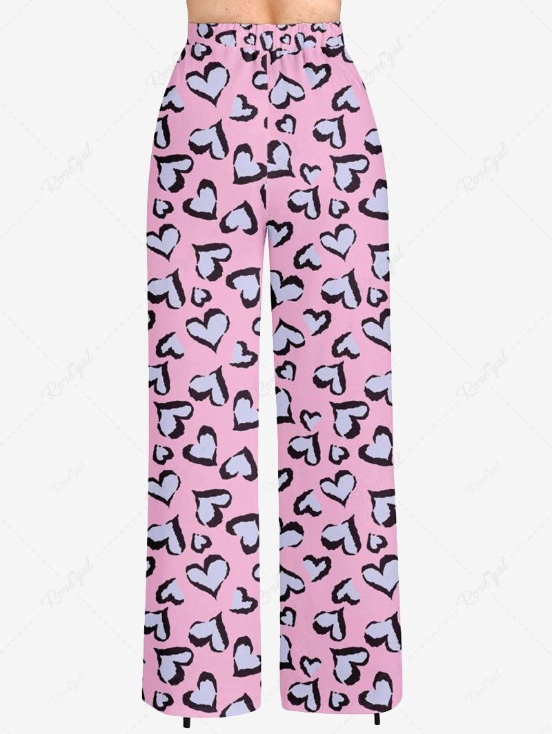 Heart Contrast Piping Printed Button Pajama and Wide Leg Pants Dog and Owner Matching Outfits