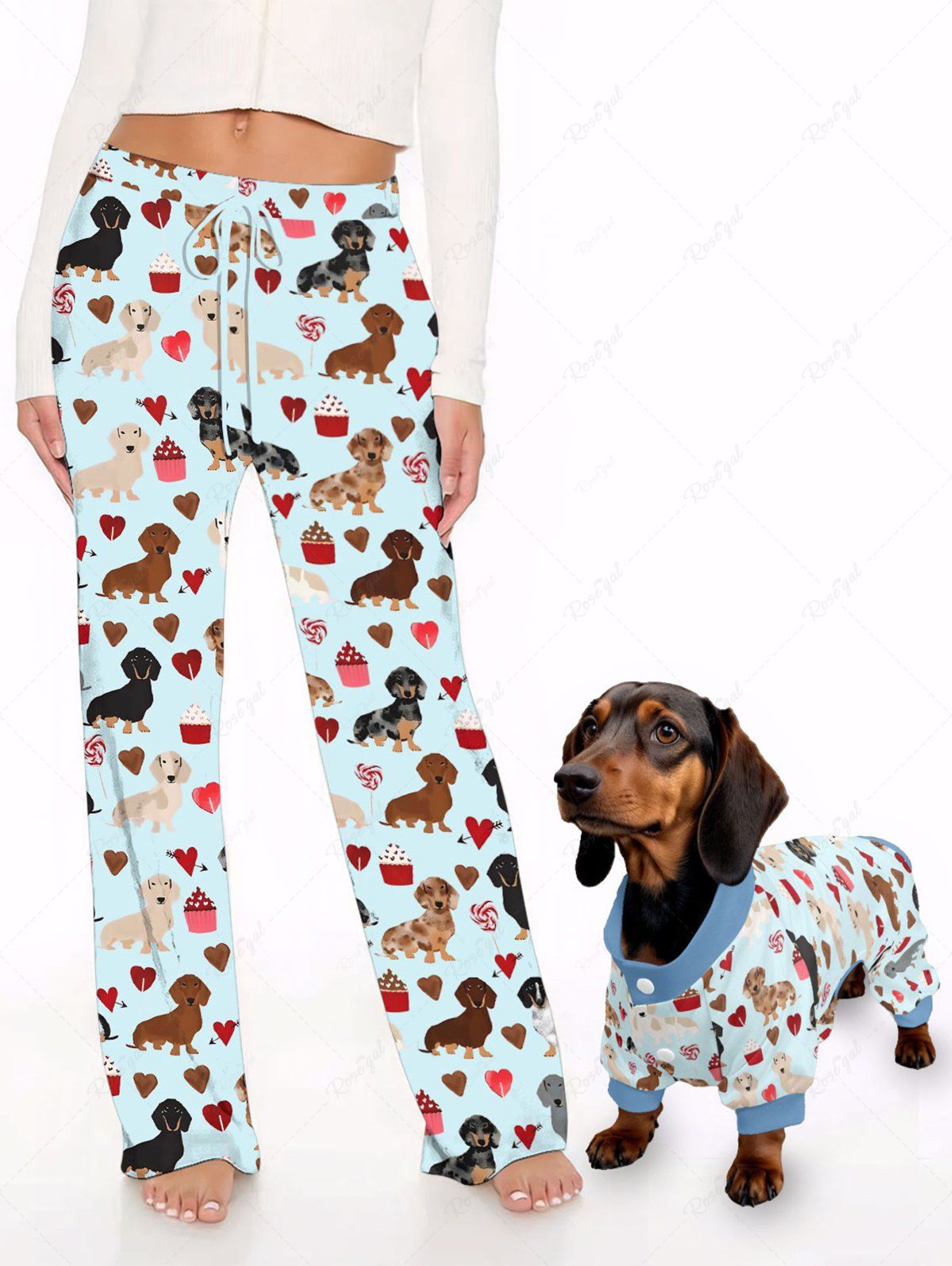 Dogs Heart Printed Pajama and Wide Leg Pants Dog and Owner Matching Outfits