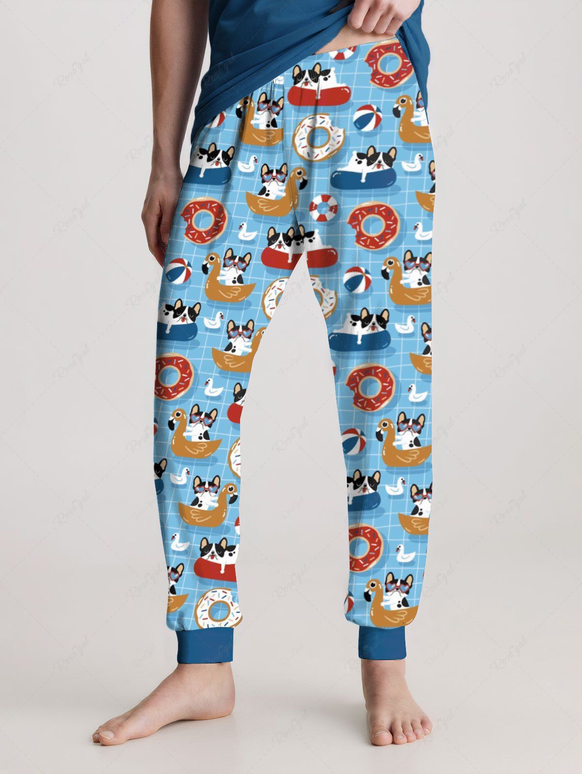 Cartoon Bathtub Swimming Ring Ball Plaid Print Pajama Pants Dog And Owner Matching Outfits