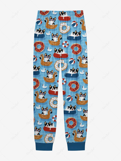 Cartoon Bathtub Swimming Ring Ball Plaid Print Pajama Pants Dog And Owner Matching Outfits