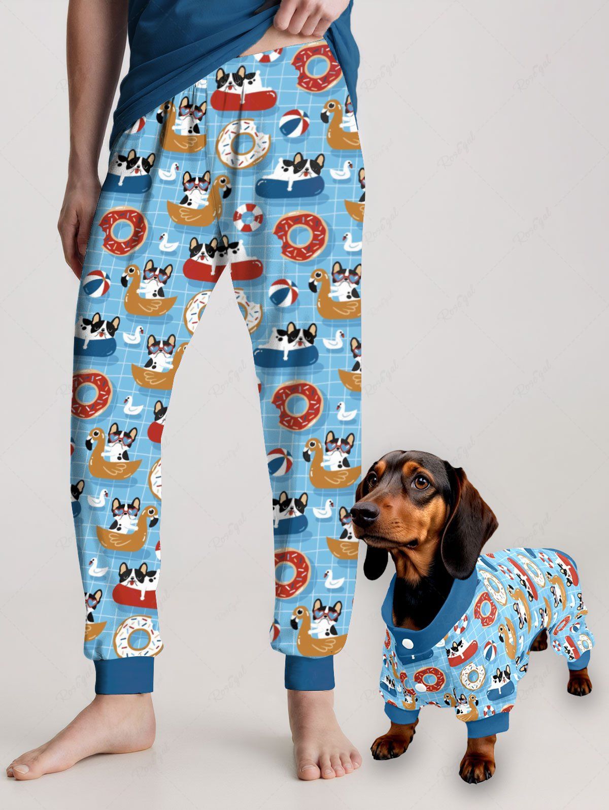 Cartoon Bathtub Swimming Ring Ball Plaid Print Pajama Pants Dog And Owner Matching Outfits