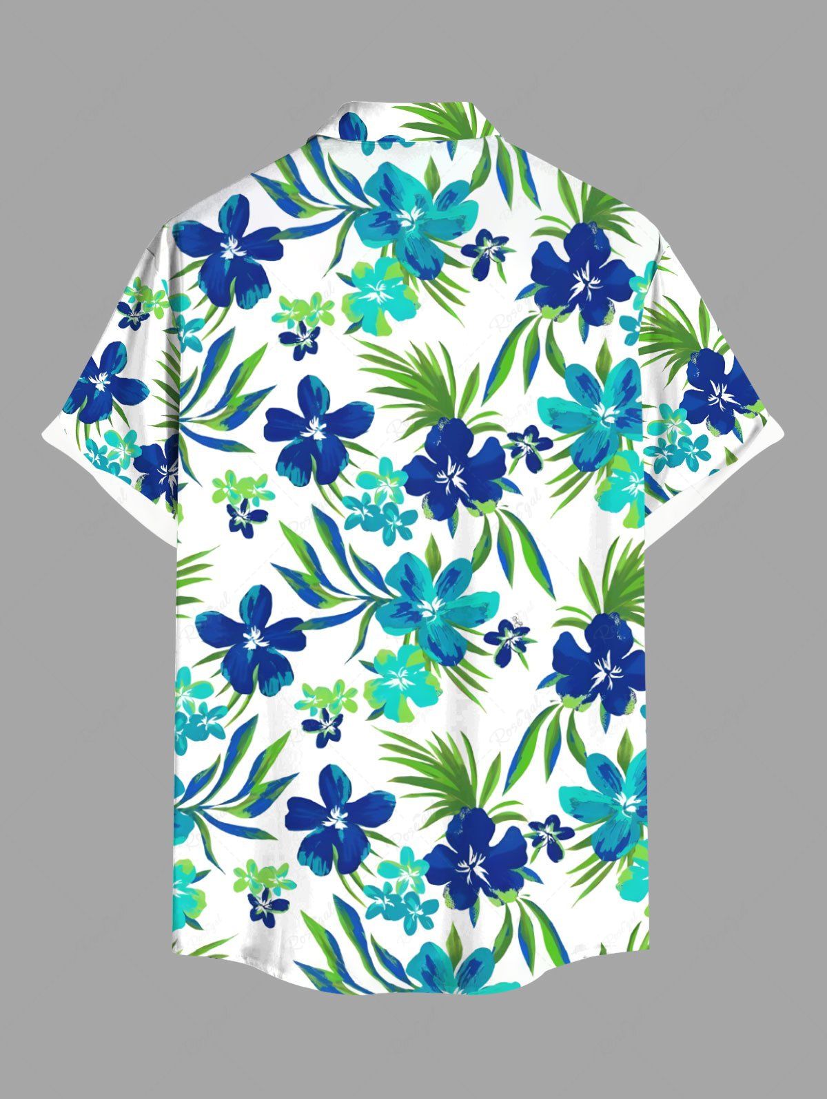 Plus Size Tropical Leaf Flowers Printed Buttons Pocket Hawaii Shirt For Men