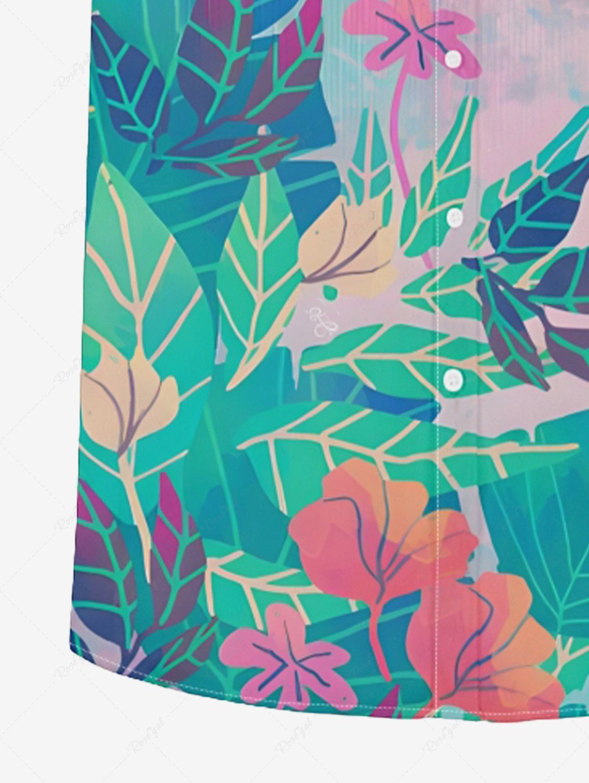 Turn-down Collar Ombre Tropical Leaves Floral Printed Hawaii Button Pocket Women Shirt