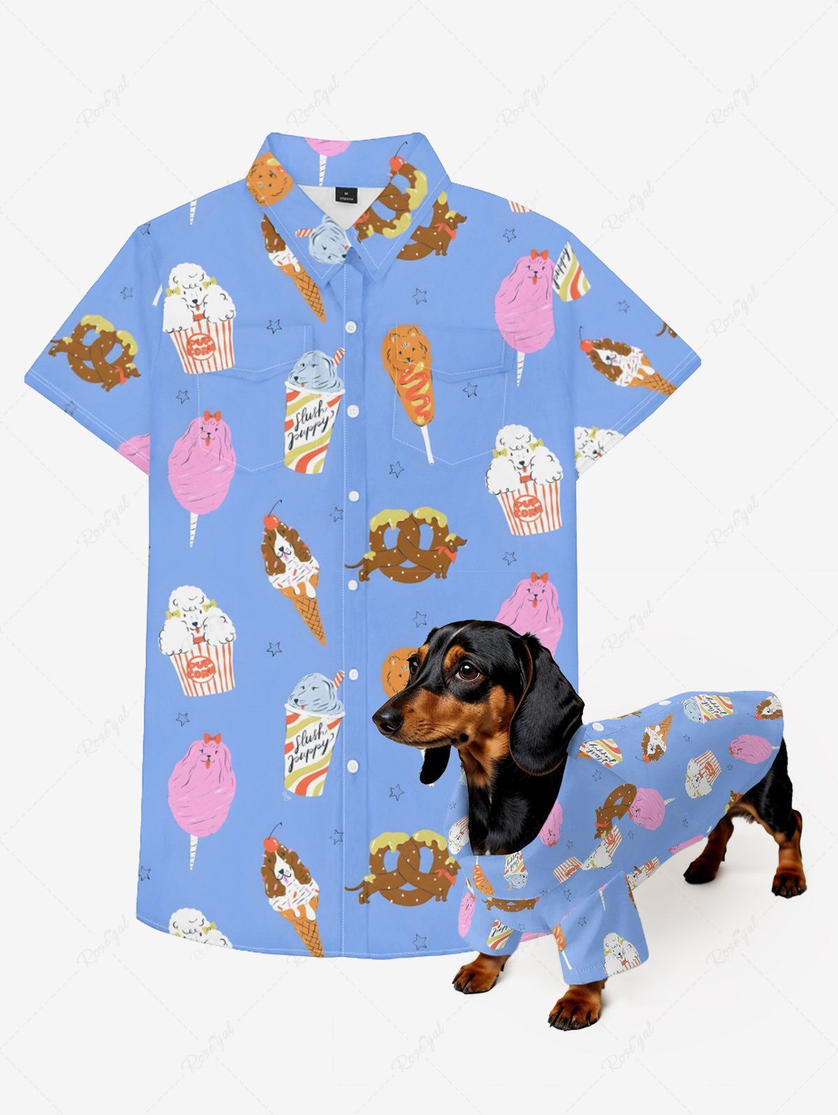 Cartoon Popcorn Ice Cream Donut Print Shirt Dog And Owner Matching Outfits