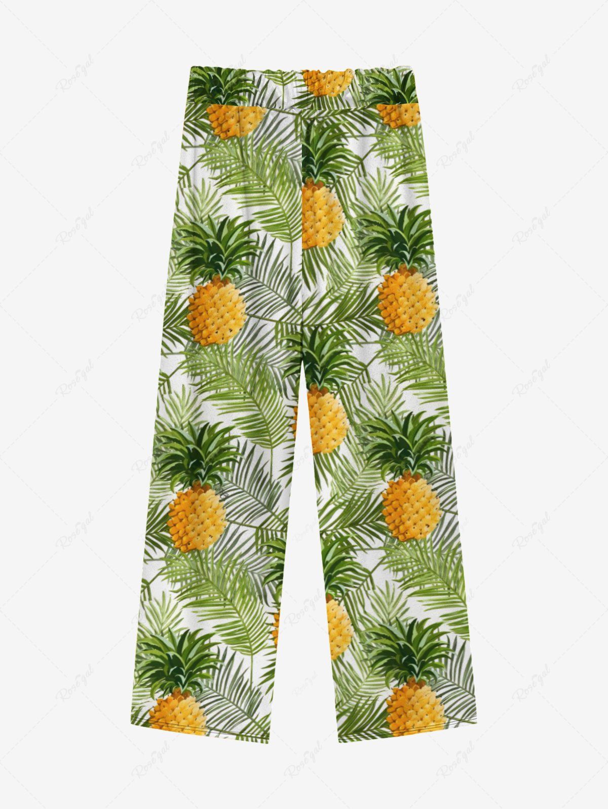 Plus Size Tropical Leaf Pineapple Printed Drawstring Wide Leg Pants For Men